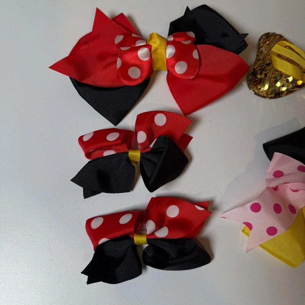 Minnie Mouse Hair Bow Set Red Black Yellow‎ Polka Dot Kids Accessories
